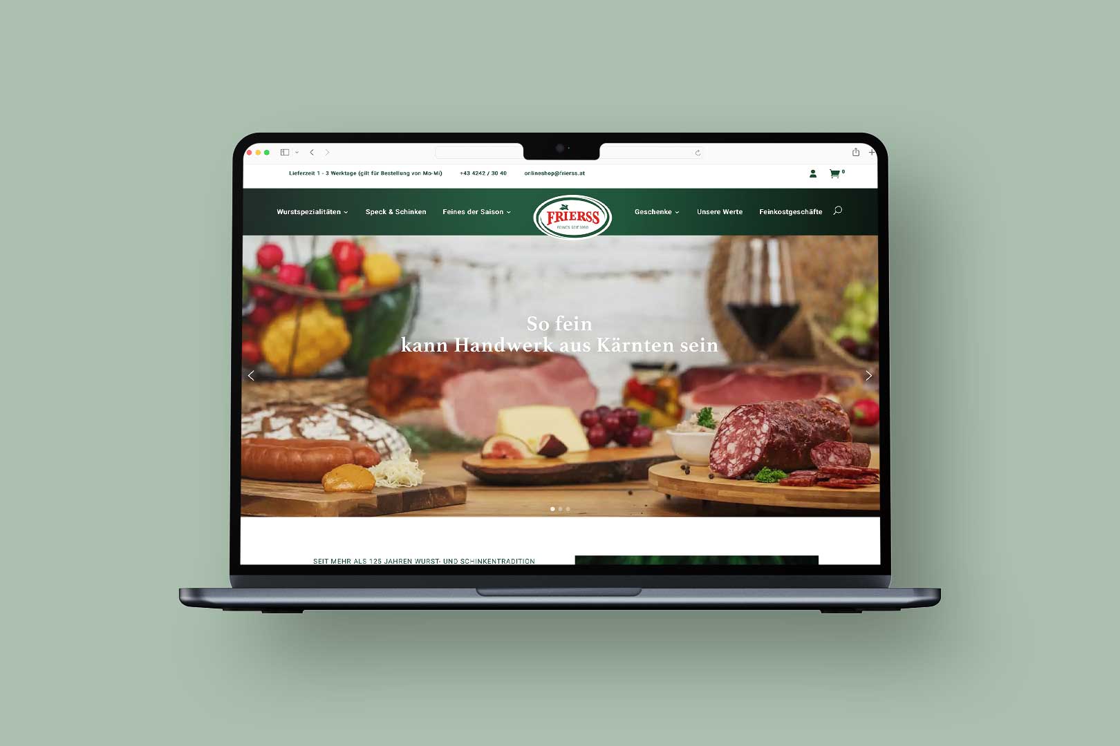 Website des regionalen Fleischwarenherstellers - Frierss