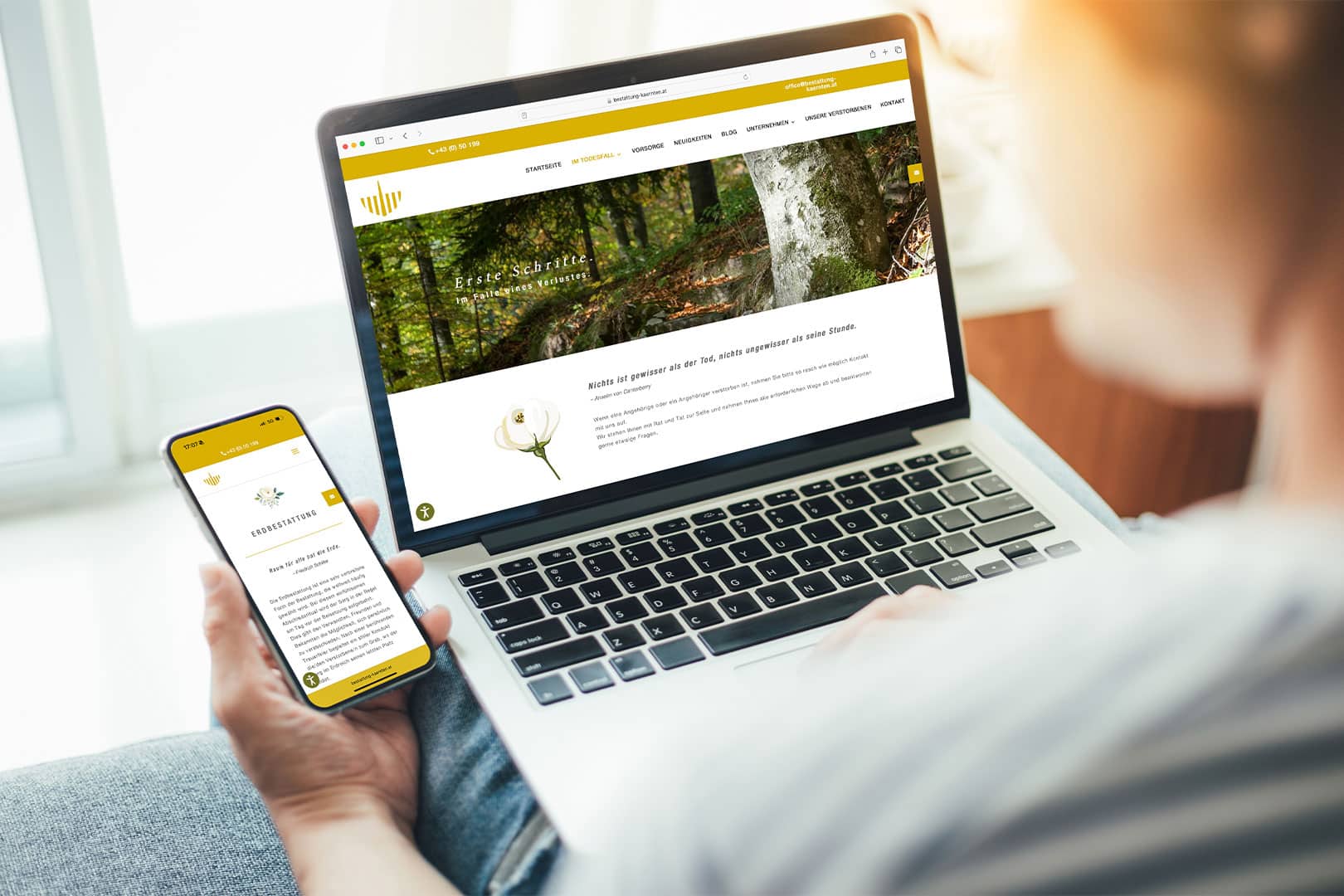 Website Bestattung Kärnten. Laptop & Smartphone